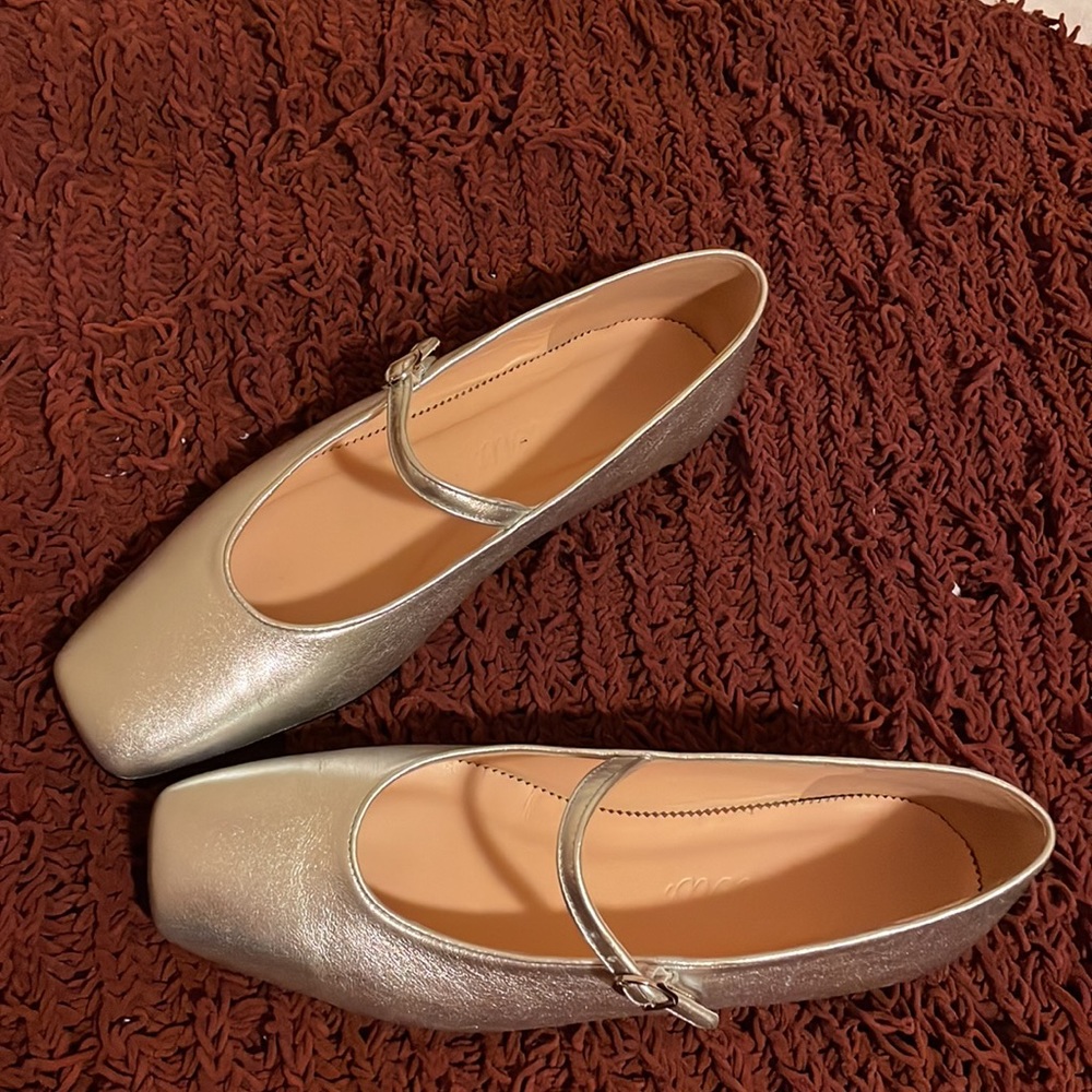 COQUETTE BALLERINA MARY JANE SQUARE TOE SILVER FLATS J CREW